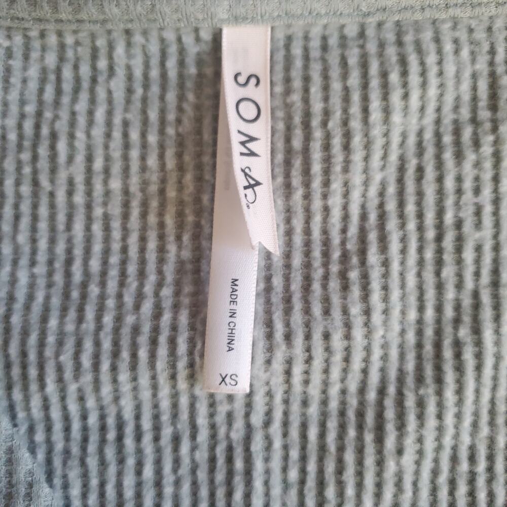 Soma Green Cotton Waffle Knit Long Sleeve Vneck Top Size XS Cabincore Cozy Fall - Picture 3 of 5